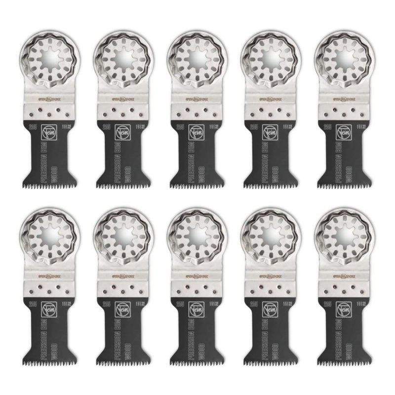 Fein Starlock E-Cut Precision Saw Blade - Precision Cutting for Wood  Drywall & Soft Plastics  Bimetal with Double-Row Japanese Teeth  Narrow Waisted  1-3/8"" Width  2"" Length  10-Pack - 63502205290 - Image 1